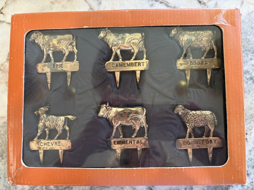 Silea vintage silver plated cheese animal markers set of 6 collectible